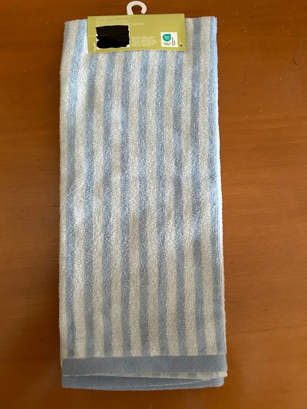 Peanuts Snoopy Light Blue & White Striped Hand Towel with Embroidered Snoopy